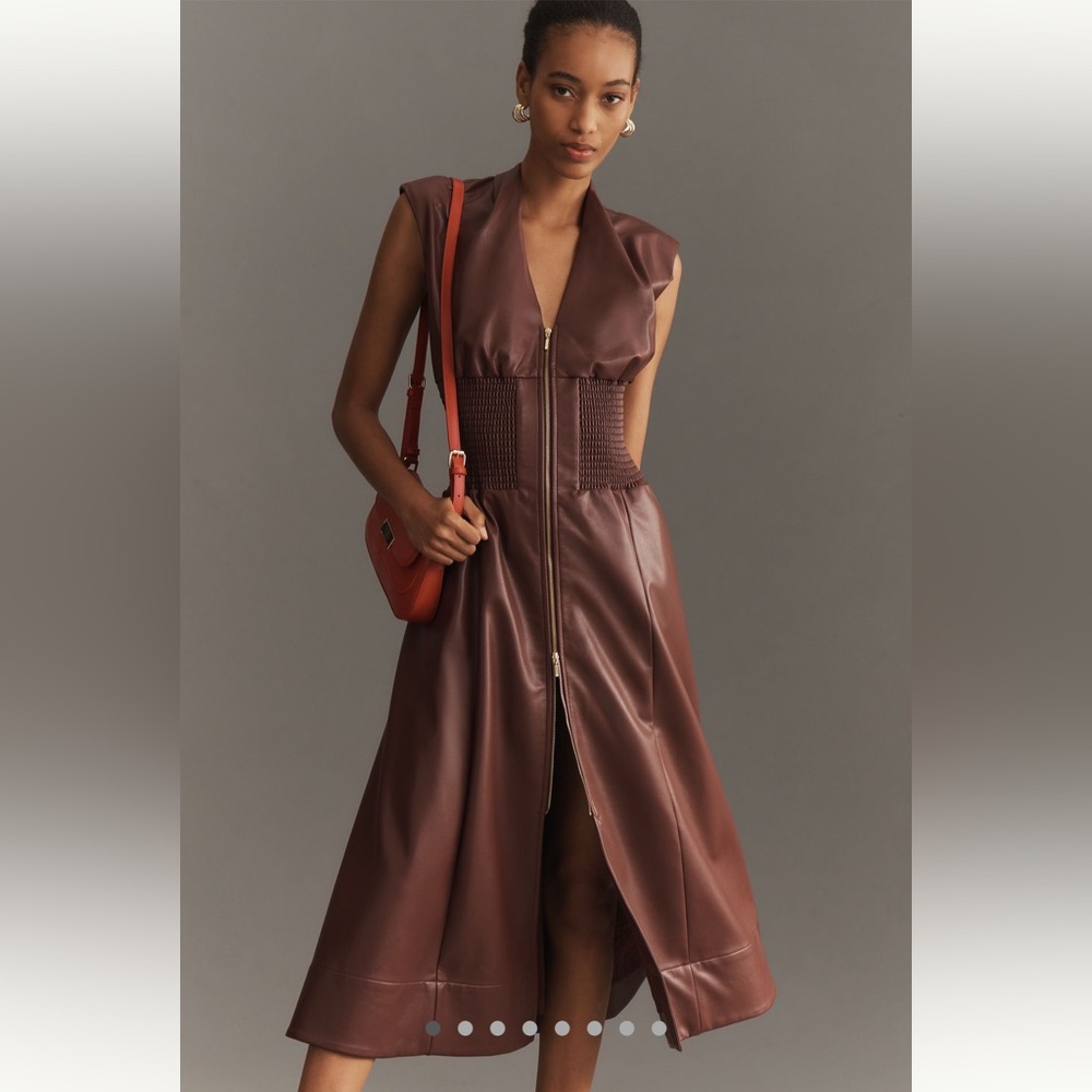 Anthropologie faux leather front zip dress